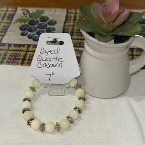 Hand Crafted Dyed Quartz Cream Stretch Bracelet